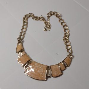 Gold Tone And Cream Colored Enamel Necklace Adjustable 18.5 To 20.5 Inches Long
